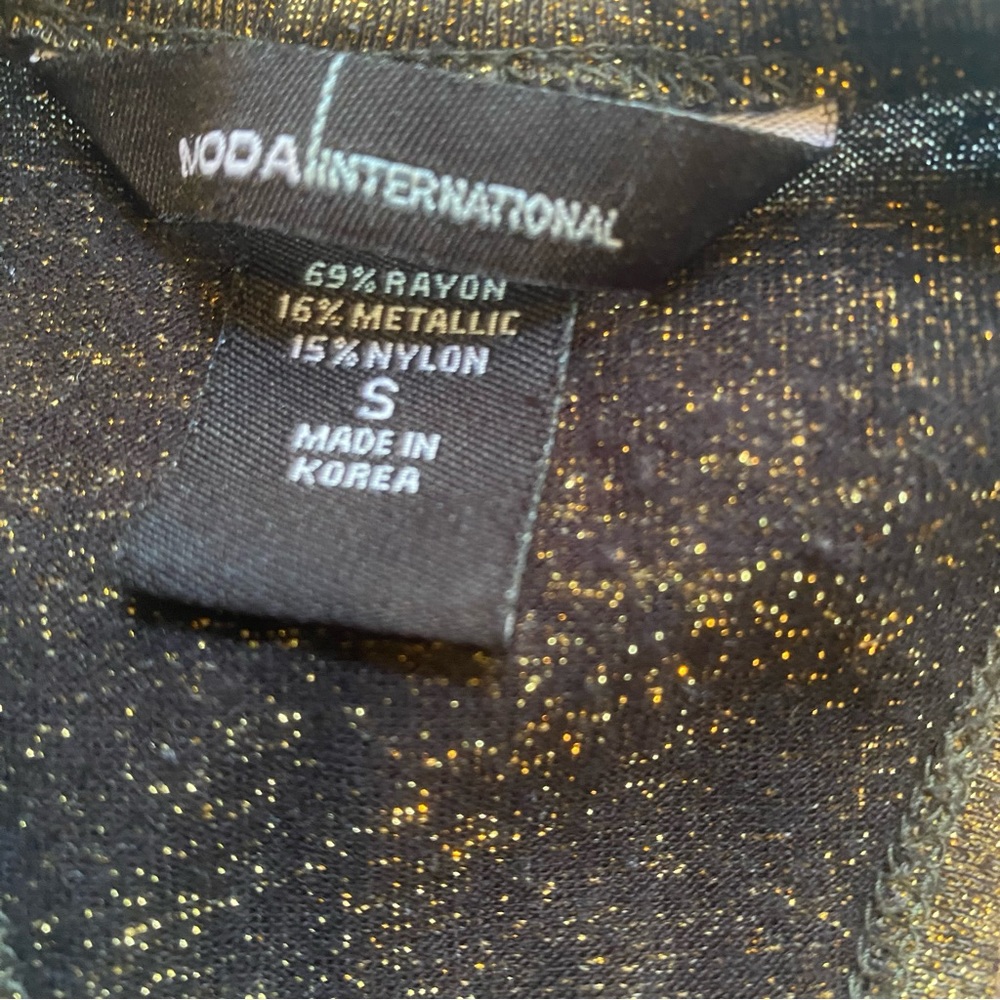 MODA INTERNATIONAL TOP TANK BLACK GOLD METALLIC STRETCH V-NECK RACERBACK SIZE S - Picture 7 of 8